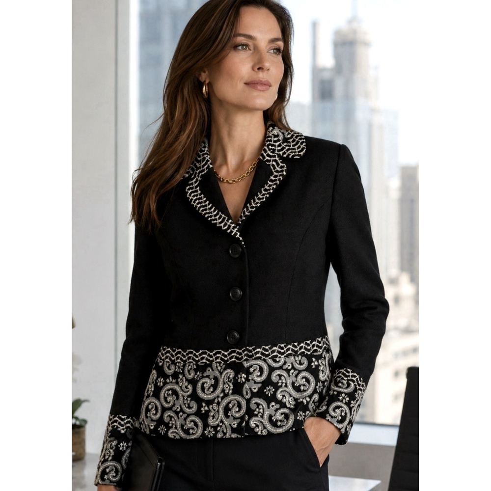 Coldwater Creek Womens Wool Tapestry Blazer Jacket Size 6 Office Classic Career